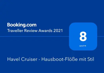 Ein Zertifikat, Auszeichnung, Logo oder anderes Dokument, das in der Unterkunft HAVEL-Cruiser Hausboot-Flöße mit Stil ausgestellt ist