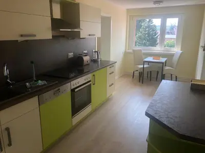 Küche/Küchenzeile in der Unterkunft Ferienwohnung in der Fahrradpension Joachimsthal